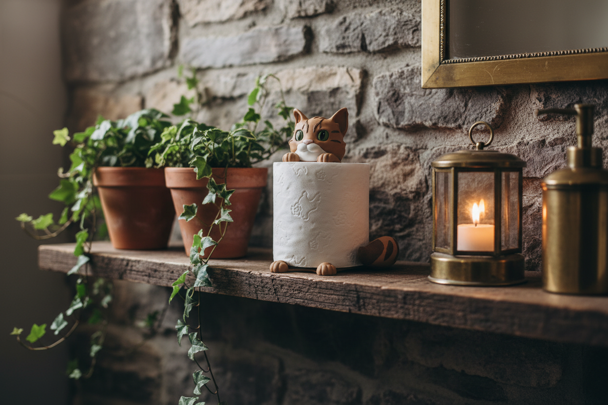 tabby bengal caramel toilet paper holder rustic lifestyle magmoria